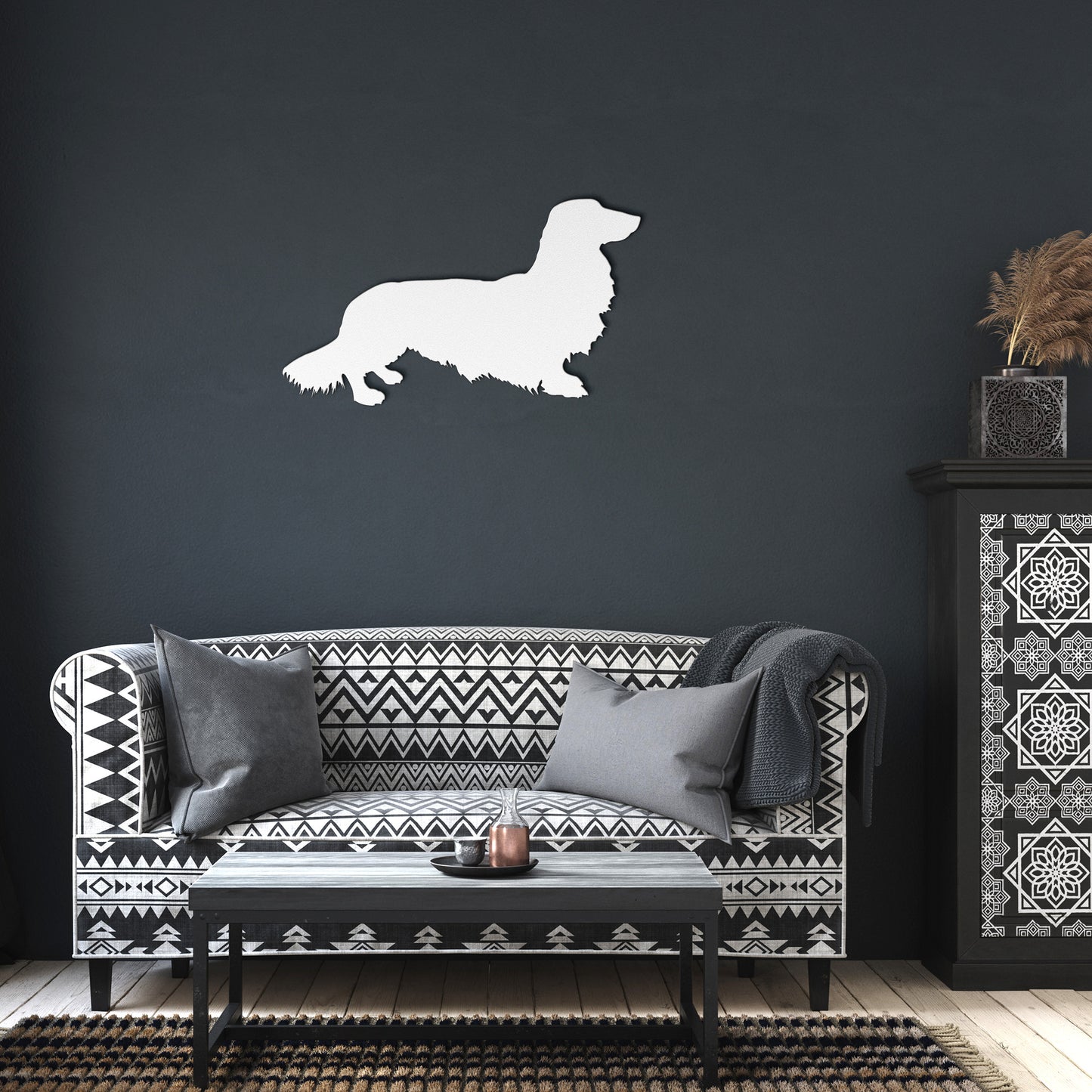 Elegant Long Hair Dachshund Steel Sign
