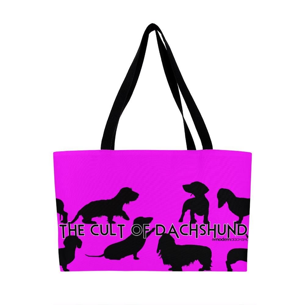 the cult of dachshund.....dachshund width tote bag